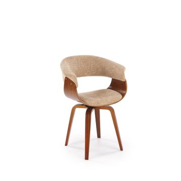 Moderne Eetkamerstoel K545 Beige Stof Walnoot Hout Frame