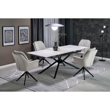 Uitschuifbare Tafel Vitorino Wit Marmer/Zwart 160-220cm