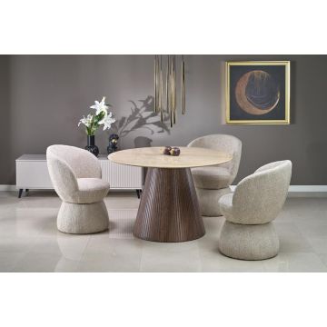 Moderne Ronde Eettafel Pireus Natuursteen/Walnoot Bruin 120cm