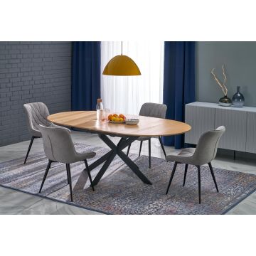 Uitschuifbare Ronde/Ovale Eettafel Acord Natuurlijk Bruin/Zwart 120-160-200cm