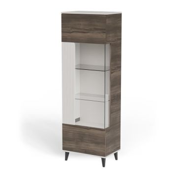 Moderne Vitrinekast Random 2 Kasjmier/Walnoot 182cm met glazen deur