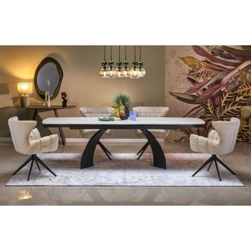 Uitschuifbare Eettafel Vitrus Zwart/Natuursteen 180-260cm