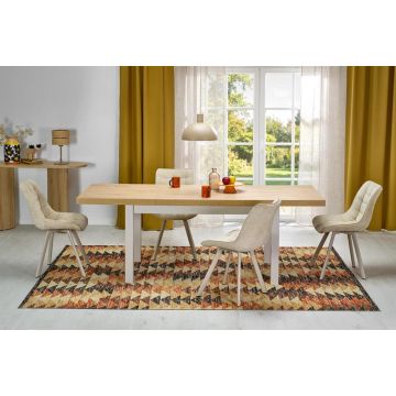 Uitschuifbare Eettafel Tiago Wit/Licht eiken 140-220cm