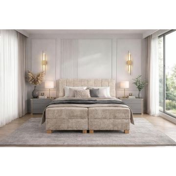 Bed Largo Beige 160x200cm met opbergruimte en ingebouwd matras