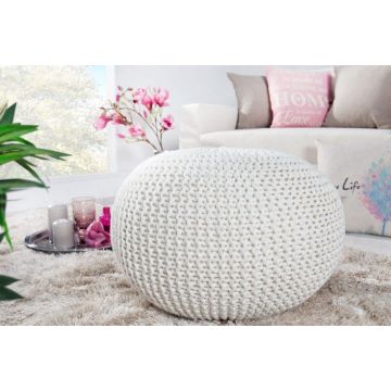Poef Leeds Wit 50cm Gebreid - 23100