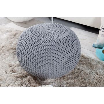Poef Leeds Grijs 50cm Gebreid - 23106
