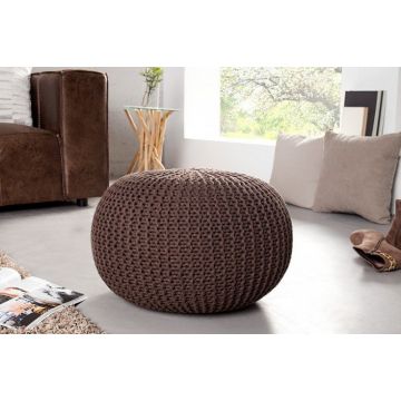 Poef Leeds Koffie 50cm Gebreid - 35091