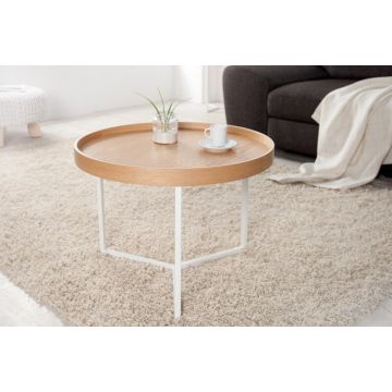Salontafel Modul Wit 60cm Rond Massief Eiken Hout met Dienblad - 36720