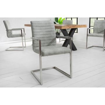 Eetkamerstoel Loft Steengrijs/Zilver Vrijdragend Met Armleuning - 38497