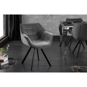 Eetkamerstoel Dutch Comfort Grijs Fluweel Met Armleuning - 38595