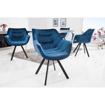 Eetkamerstoel Dutch Comfort Blauw Fluweel Met Armleuning - 38597