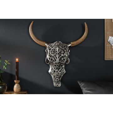 Schedel Exotic Bull Zilver 51cm Massief Mango Hout - 39091