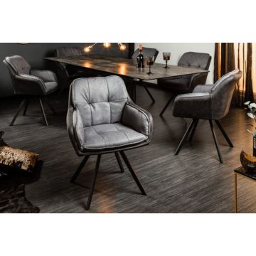 Eetkamerstoel Lounger Antraciet Draaibaar Met Armleuning - 39301