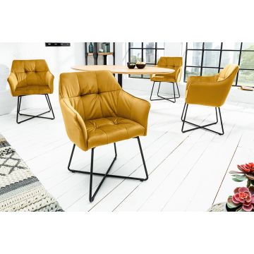 Eetkamerstoel Loft Mosterdgeel Fluweel Met Armleuning - 39529