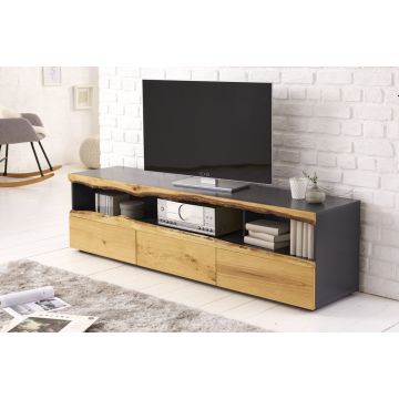 TV-Meubel Wild Oak Grijs 180cm Massief Eiken Hout - 40060