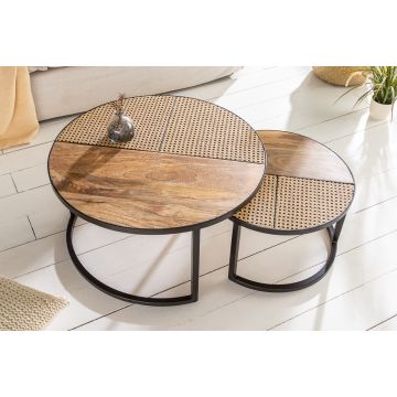 Salontafel 2-delig ViennaLounge 70cm Rond Massief Mango Hout - 40135