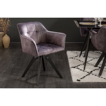Eetkamerstoel Loft Donkergrijs Fluweel Draaibaar Met Armleuning - 40254