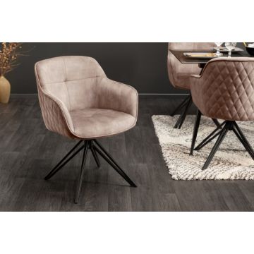Eetkamerstoel Euphoria Greige Fluweel Draaibaar Met Armleuning - 40259