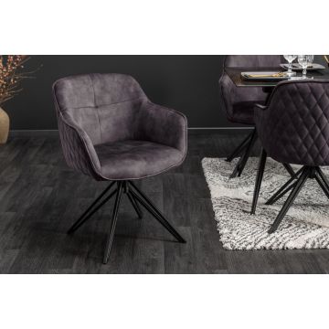 Eetkamerstoel Euphoria Donkergrijs Fluweel Draaibaar Met Armleuning - 40263