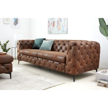 Bank 3-zits Chesterfield Modern Bruin 235cm Barok Antiek - 40464