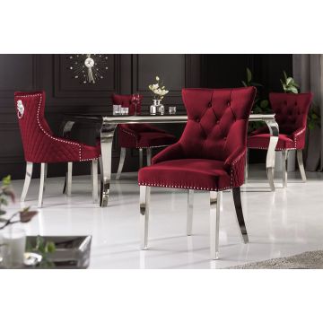 Eetkamerstoel Castle DeLuxe Rood Fluweel Leeuwenkop Met Armleuning - 40472