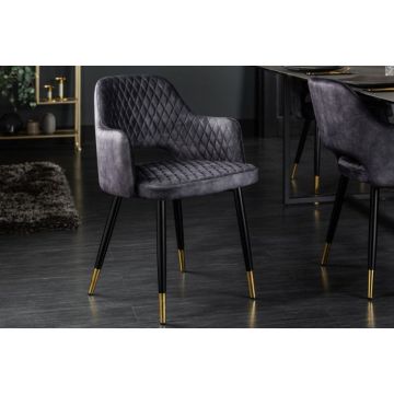 Eetkamerstoel Paris Grijs Fluweel Met Armleuning- 40571