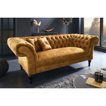 Bank 3-zits Chesterfield Paris Mosterdgeel Fluweel - 41249