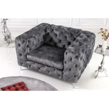 Fauteuil Chesterfield Modern Barock Grijs Fluweel - 41297