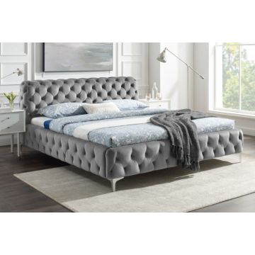 Bed Modern Barock Grijs 180x200cm Fluweel - 41439