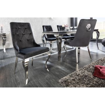Eetkamerstoel Modern Barock Zwart Fluweel - 41504