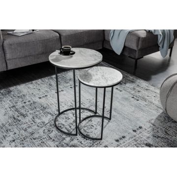 Bijzettafel Elements 2-delige set Wit 37cm Marmer - 41553