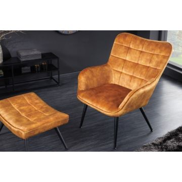 Fauteuil Scandinavia Mosterdgeel Fluweel - 41823