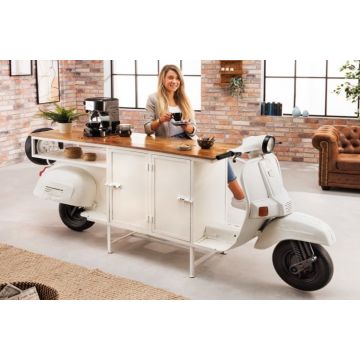 Bartafel Scooter Wit 250cm Massief Mango Hout - 42104