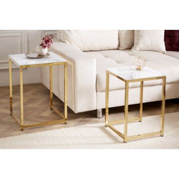 Bijzettafel 2-delige set Elegance Wit Goud 40cm - 42177