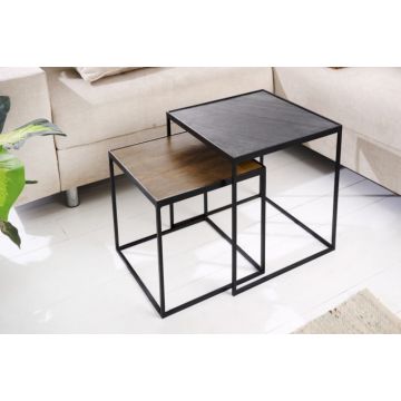 Salontafel 2-delig Fire & Earth 40x40cm Massief Mango Hout - 42184