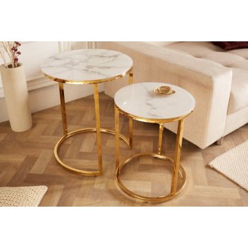 Bijzettafel 2-delige set Elegance Wit Goud 50cm - 42197