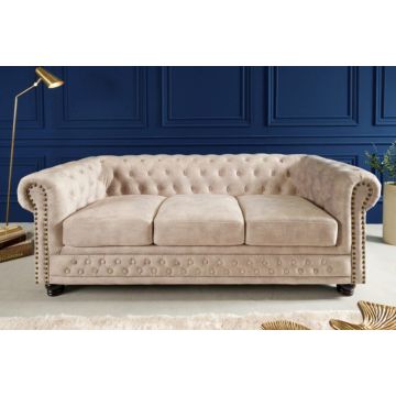 Bank 3-zits Chesterfield Champagne Fluweel - 42310