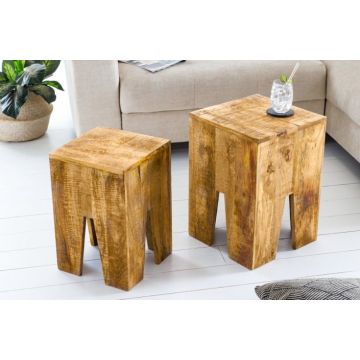 Bijzettafel 2-delige set Jungle 35cm Massief Mango Hout - 42576