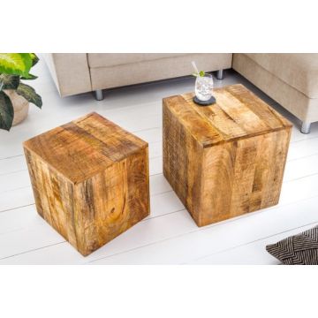 Bijzettafel 2-delige set Curacau 40cm Massief Mango Hout - 42577