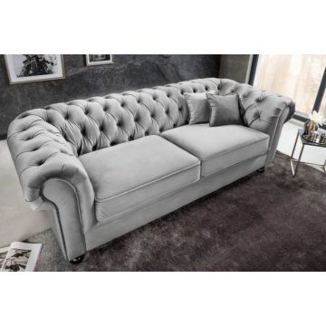 Bank 3-zits Chesterfield Windsor Grijs 190cm Fluweel - 43115