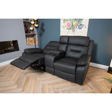 Bioscoopbank 2-zits Verstelbaar Hollywood Exclusive Zwart Leather Look met bekerhouder - 101129M