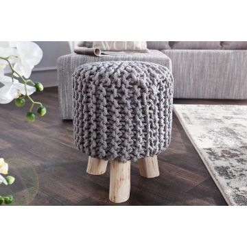Poef Leeds Grijs 35cm Gebreid - 35528