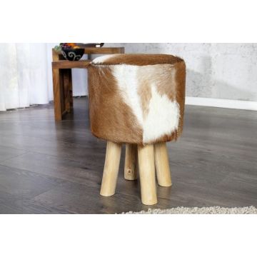 Hocker Hide Bruin/Wit 30cm Echt Leder - 35441