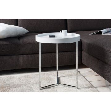 Bijzettafel Modular Wit 40cm Chroom Met Dienblad - 36715