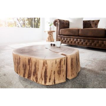Salontafel Goa II 60cm Rond Massief Acacia Hout Met Wielen - 36793