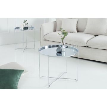 Salontafel Marrakesh Zilver 53cm Rond met Dienblad - 37959