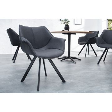 Eetkamerstoel Dutch Retro Antiek Grijs Met Armleuning - 37612