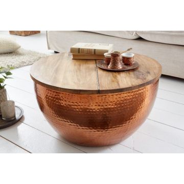 Salontafel Orient Storage Koper 60cm Rond Massief acacia Hout - 39253
