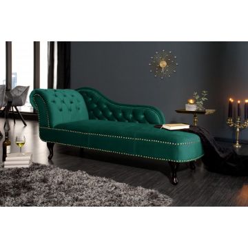 Chaise Longue Recamiere Chesterfield Smaragdgroen 170cm Fluweel - 39429