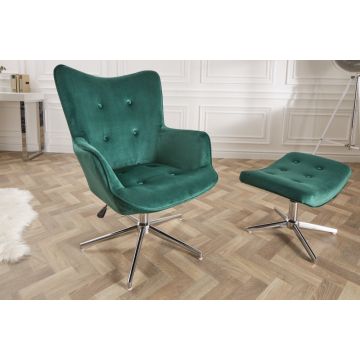 Fauteuil Lounger Smaragdgroen Fluweel Draaibaar - 39512